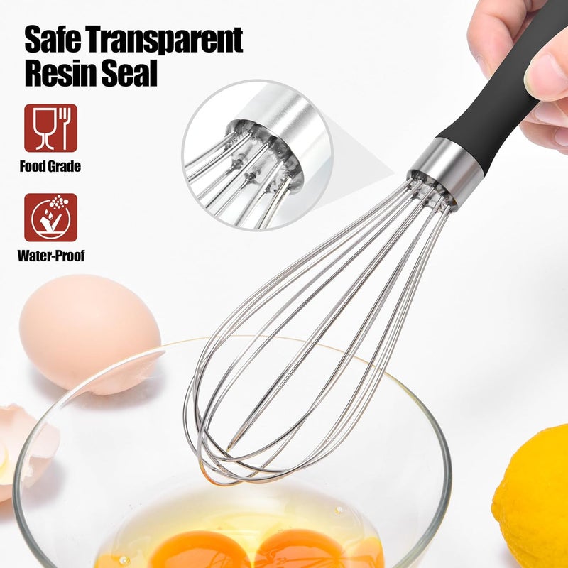 Doosu 18/8 Stainless Steel Balloon Whisk, Kitchen Whisk for Cooking Handheld Egg Beater with Rust-Proof Sturdy Wires & Non-Slip Silicone Handle for Beating, Stirring, Blending (6 Wires, Black) - Image 5